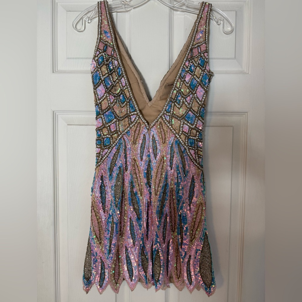 Jovani Sequin Mini Dress With Beaded Fringe Hem Style 46092 Size 00 - Picture 3 of 9